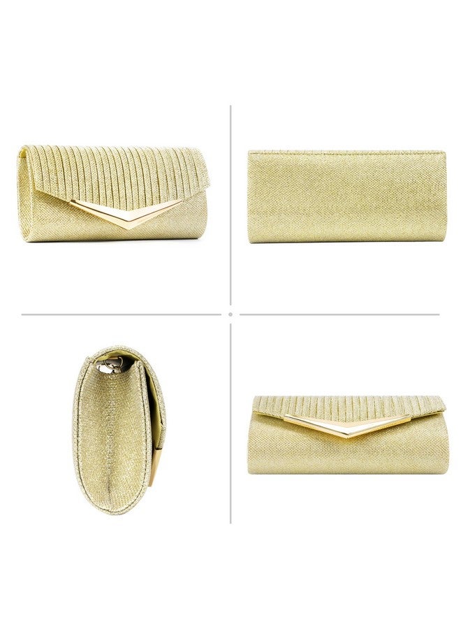 Larcenciel Larcenciel Clutch Purses for Women, Pleated Sequin Envelope Evening Bags w/Chain, Shiny Formal Ladies Shoulder Crossbody Handbags Perfect for Party Prom Weddings Holidays Special Occasions (Gold) - Image 4