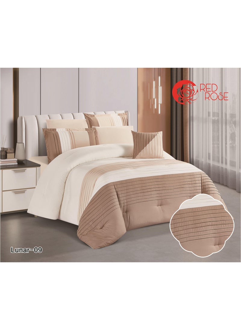 Red Rose - Double-sided comforter set, 7-piece mattress, medium, fixed filling, king size, consisting of 1- Quilt size 230*250, 1- Circular rubber sheet, size 200*200, 2- Pillowcase, size 50*75, 1- Square pillowcase, size 45*45 (beige) - Image 1