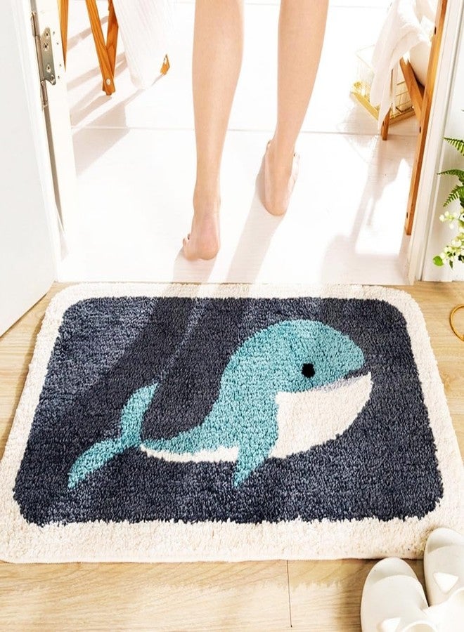IcosaMro Kids Bathroom Rugs Grey Whale Cute Bath Rug for Bathroom Non-Slip Soft Absorbent Machine-Washable, Shower Decor Bath Mat, 16Wx24L Inch - Image 2
