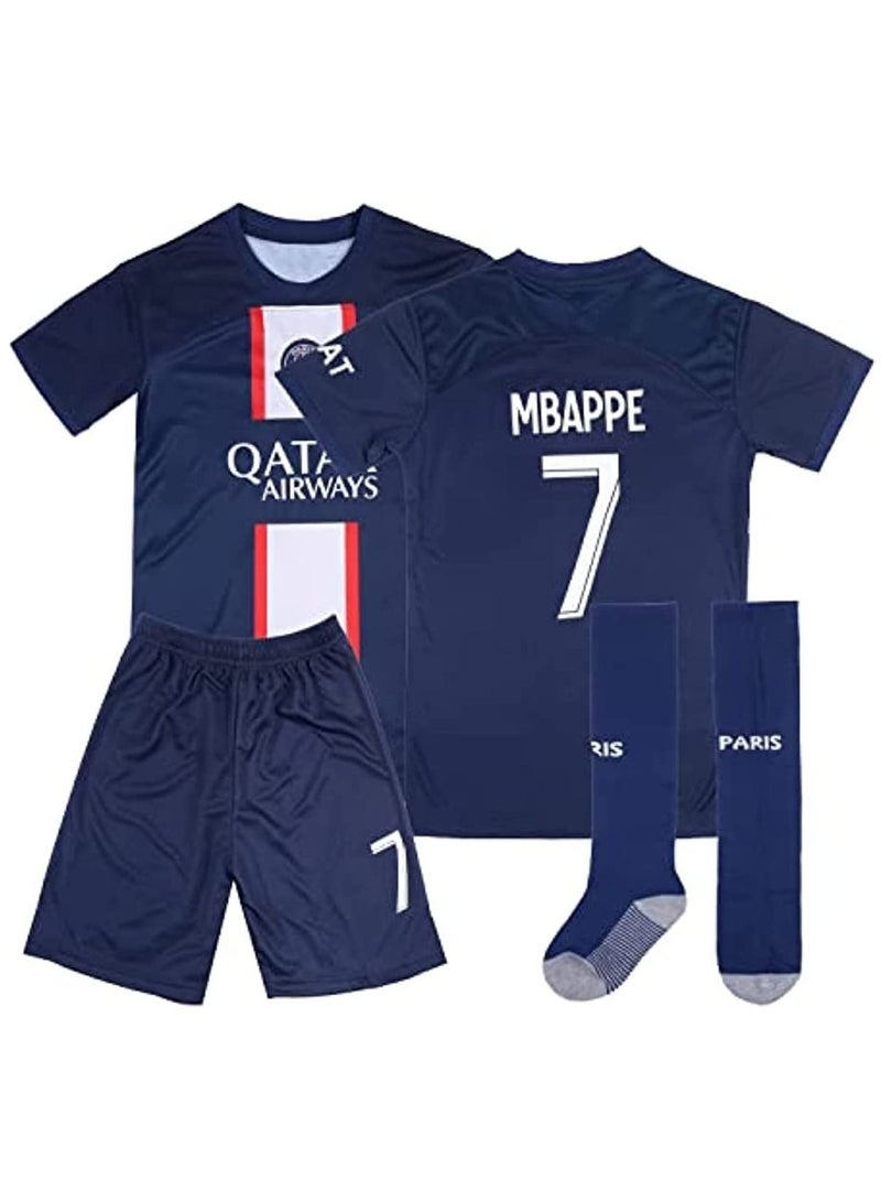 Y&D 2023 Paris Mbappe 7 Home Football Soccer Jersey/Shorts Socks Gift Set Youth Sizes New Edition Unbranded Fan Version - Image 1