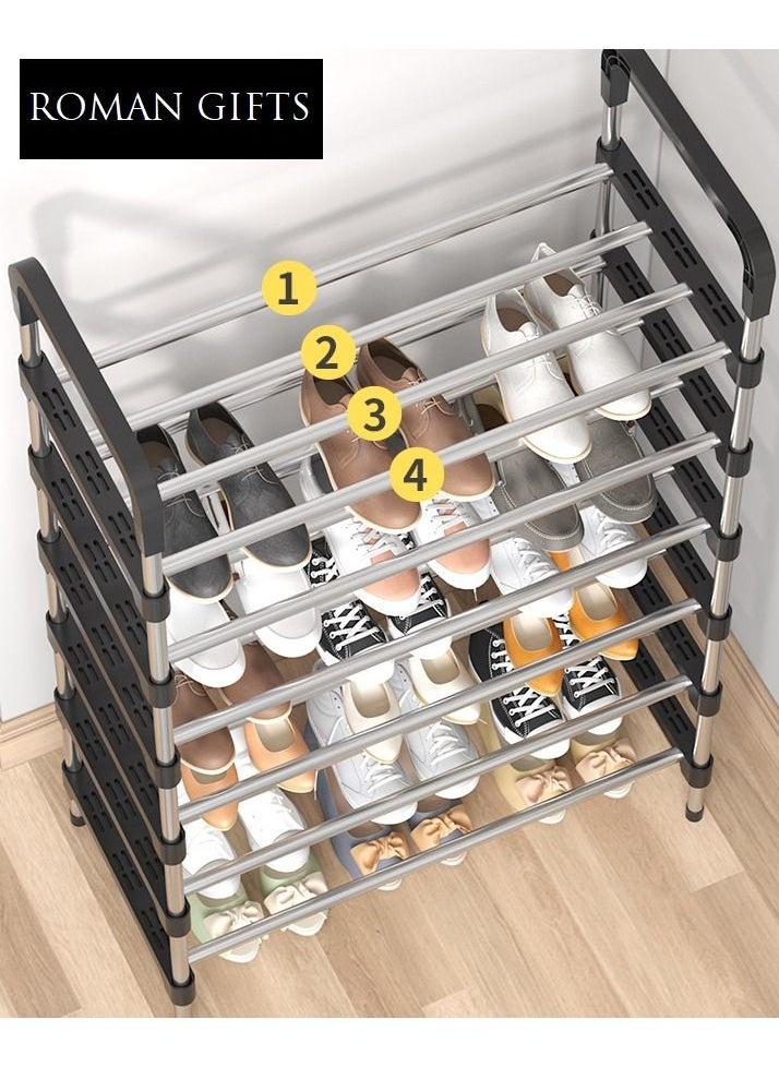 Roman Gifts - 6 Tier Shoe Rack, Adjustable Sturdy Metal Storage 18 Shelf Cover Shoe Cover Rack, Organizer Storage, Shoe Storage For Bedroom, Closet, Living Room, Entryway 110X30X60 Cm - Image 1