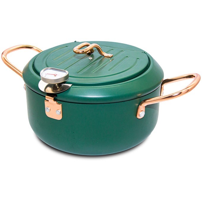JAPANESE TEMPURA DEEP FRYER POT WITH FAHRENHEIT THERMOMETER 35L NONSTICK CARBON STEEL OIL FRYER FRIED TEMPURACHICKENFISHSHRIMP EASY CLEAN GREEN BIG TEMPURA PAN 102INCH