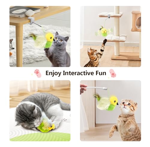 Migipaws Cat Toys,Interactive Lifelike Amakihi Flying Flapping Bird with Catnip, Feathers Hanging by Elastic String, Automatic Chirping Kitten Toys for Indoor Cats Self Play, Rechargeable(Green) - Image 2