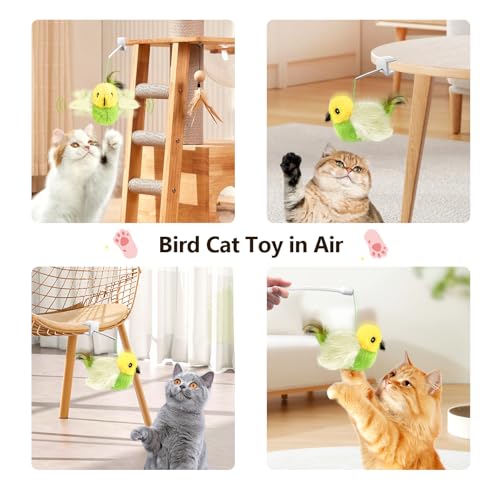 Migipaws Cat Toys,Interactive Lifelike Amakihi Flying Flapping Bird with Catnip, Feathers Hanging by Elastic String, Automatic Chirping Kitten Toys for Indoor Cats Self Play, Rechargeable(Green) - Image 4