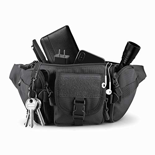 FRTKK Tactical Fanny Pack Military Waist Bag Pack with USA Flag Patch Utility Hip Pack with Adjustable Strap for Outdoors Fishing Cycling Camping Hiking Dog Walking (Black) - Image 2