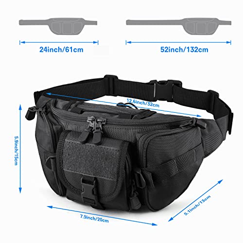 FRTKK Tactical Fanny Pack Military Waist Bag Pack with USA Flag Patch Utility Hip Pack with Adjustable Strap for Outdoors Fishing Cycling Camping Hiking Dog Walking (Black) - Image 3