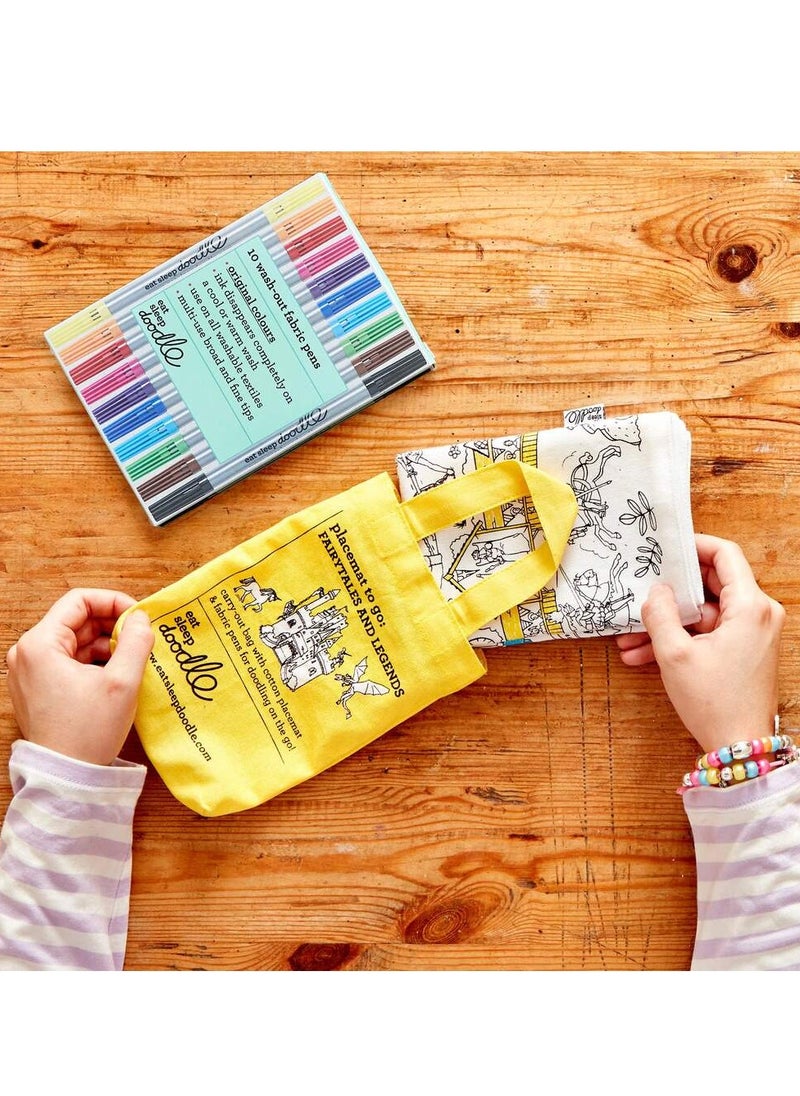 eatsleepdoodle Fairytale & Legends Coloring Placemat – Washable & Reusable Fabric, with 10 Markers, Portable Fun for Kids  - Image 4