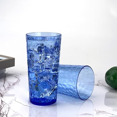 Yalin 24Ounce Plastic Tumbler Acrylic Drinking Glasses Reusable Plastic Cups Stackable BPAFree Shatter Proof Dishwasher Safe Set of 8 Blue - Image 3