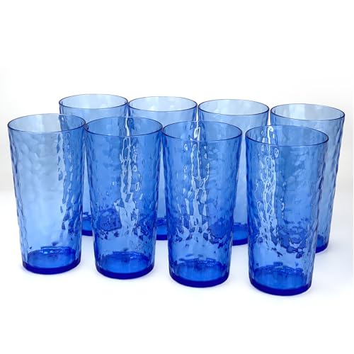 Yalin 24Ounce Plastic Tumbler Acrylic Drinking Glasses Reusable Plastic Cups Stackable BPAFree Shatter Proof Dishwasher Safe Set of 8 Blue - Image 1