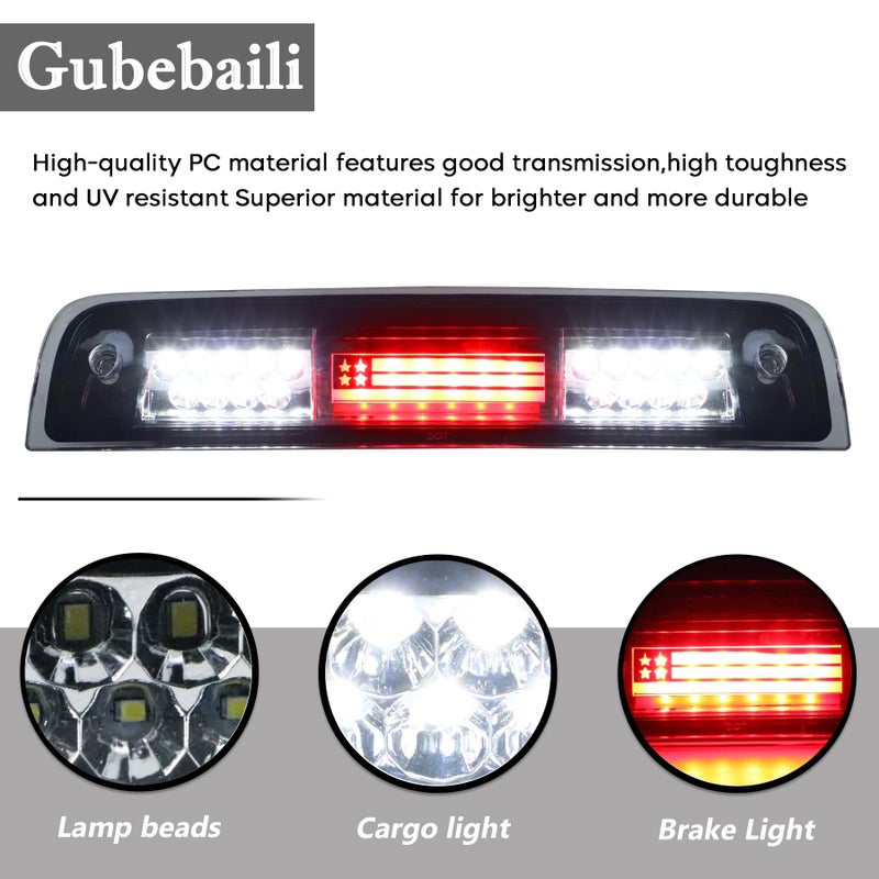 Gubebaili Third 3rd Brake Light Replacement for Dodge Ram 1500 2009-2017, Fit for Dodge Ram 2500 3500 2010-2017, Waterproof Rear Lamp American Flag (Chrome Housing Clear Lens) - Image 4