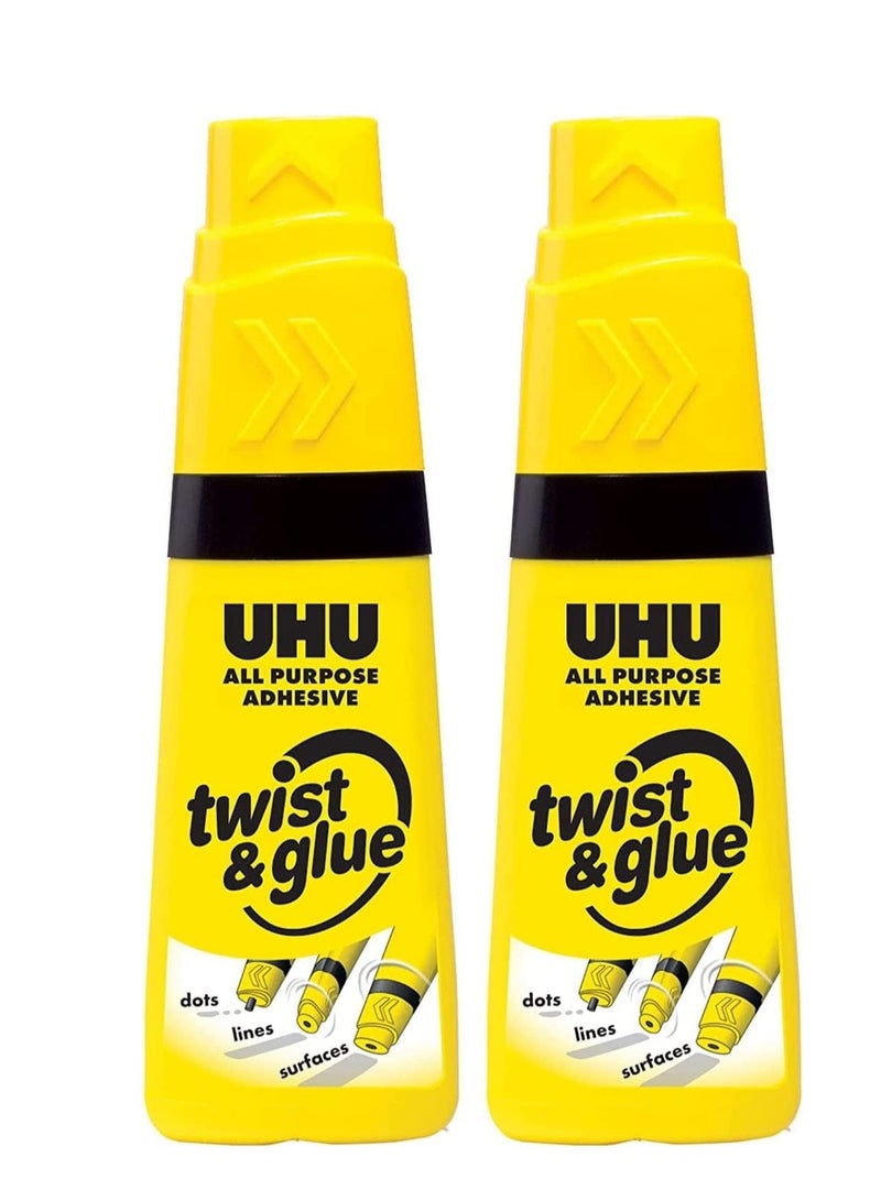 UHU TWIST&GLUE All Purpose Adhesive x2 Value Pack, unique 3 way glue applicator proven crystal clear, YELLOW, 3605x2 - Image 1