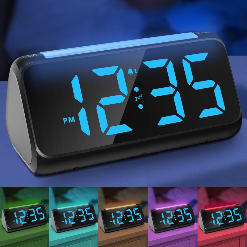 Alarm Clock with Night Light for Bedrooms Simple Large LED Display Big Number Digital Alarm Clock with 7 Color Night Light Dual Alarm Dimmer USB Charger Beside Clock for Kids and Adults Blue