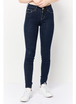 GUESS Women Skinny Fit Solid Stretchable Denim Jeans, Dark Blue  - Image 1