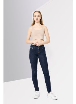 GUESS Women Skinny Fit Solid Stretchable Denim Jeans, Dark Blue  - Image 2