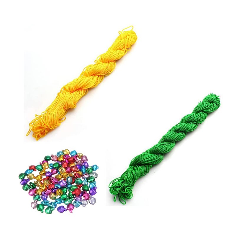 CRAFTS HAVELI Combo of Multi Ghungroo Beading Nylon Cord 30 Mtr Knot Macrame Braided String M_1mm Nylon_Yellow Green