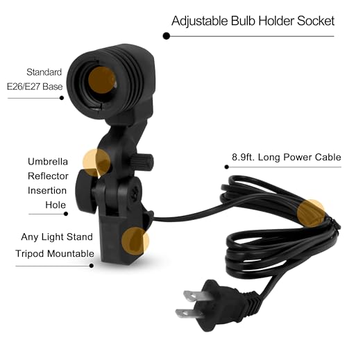 EMART Light Bulb Stand, E26 / E27 AC Socket with Umbrella Lamp Holder, Photography Lighting Mount for Photo Video Studio - 2 Pack - Image 2