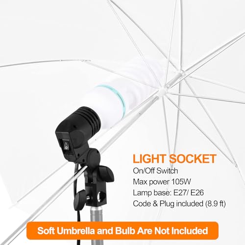 EMART Light Bulb Stand, E26 / E27 AC Socket with Umbrella Lamp Holder, Photography Lighting Mount for Photo Video Studio - 2 Pack - Image 5