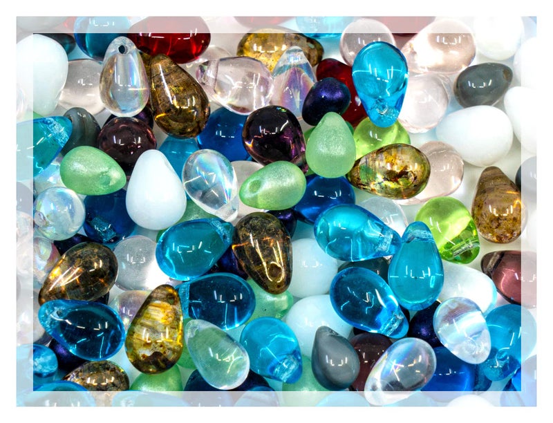 176oz 150 Pieces Teardrop Shaped Czech Glass Beads Mixed Sizes 49mm Mixed Color 50grams