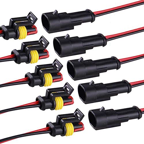 G 16 AWG 2 Pin Connector 2 Wire Connector for Car Truck Boat and Various Applications Male and Female Wire Waterproof Connection 5 Kit - Image 1