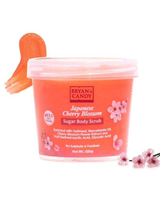 Bryan & Candy Japanese Cherry Blossom Sugar Body Scrub PH 5.5 For Tan Removal & Exfoliation|For Women & Men|Enriched with Macadamia and Argan oil|Removes Dirt & Dead Skin from Knees, Elbows & Ankles - 250g - Image 1