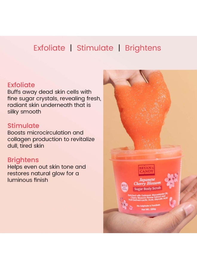 Bryan & Candy Japanese Cherry Blossom Sugar Body Scrub PH 5.5 For Tan Removal & Exfoliation|For Women & Men|Enriched with Macadamia and Argan oil|Removes Dirt & Dead Skin from Knees, Elbows & Ankles - 250g - Image 2