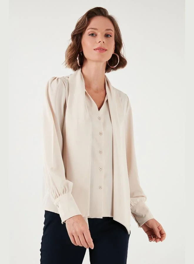 ليلا Lela Regular Fit Tie Detailed V-Neck Shirt Women's SHIRT 611GO0202