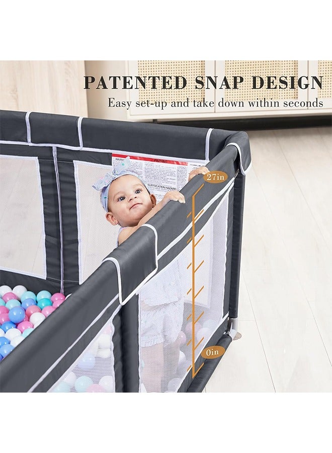 JCB CHIC Baby Playpen, Large Baby Playard, Indoor & Outdoor Kids Activity Center with Anti-Slip Base, Sturdy Safety Play Yard with Breathable Mesh, Kid's Fence for Infants Toddlers (Dark Grey, 180×210cm) - Image 4