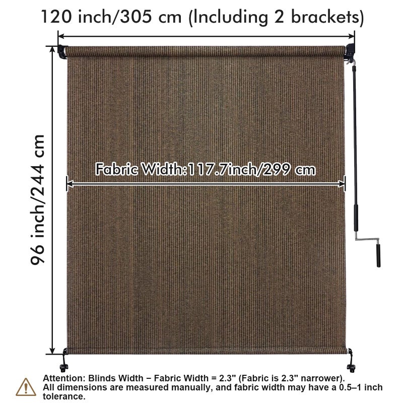 Artpuch Outdoor Roller Shade 10' W x 8' H, Mocha Exterior Cordless Patio Shades Roll Up Blinds with Spliced Pole Design, One-Piece Fabric - Image 5