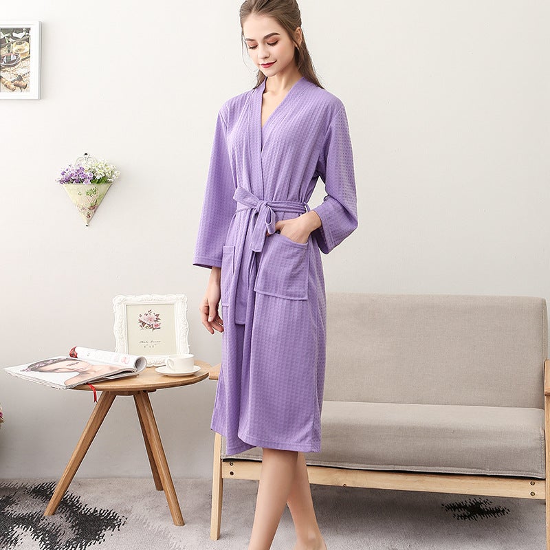 Lightweight Waffle Kimono Bathrobe for Couples HFG purple [female]] 
