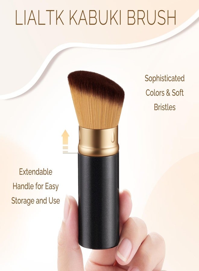 LIALTK Retractable Kabuki Makeup Brush - All-in-One Travel Foundation, Powder, Blush, Liquid & Cream Face Brush | Portable & Easy to Use for Women & Beginners (Black) - Image 2