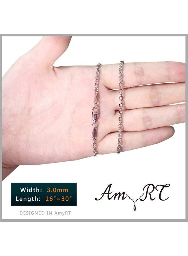 AmyRT Jewelry 3mm Titanium Steel Cable Chain Silver Necklaces for Women 16"- 30" 20" - Image 3