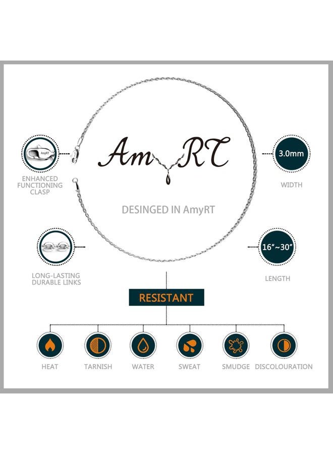 AmyRT Jewelry 3mm Titanium Steel Cable Chain Silver Necklaces for Women 16"- 30" 20" - Image 4