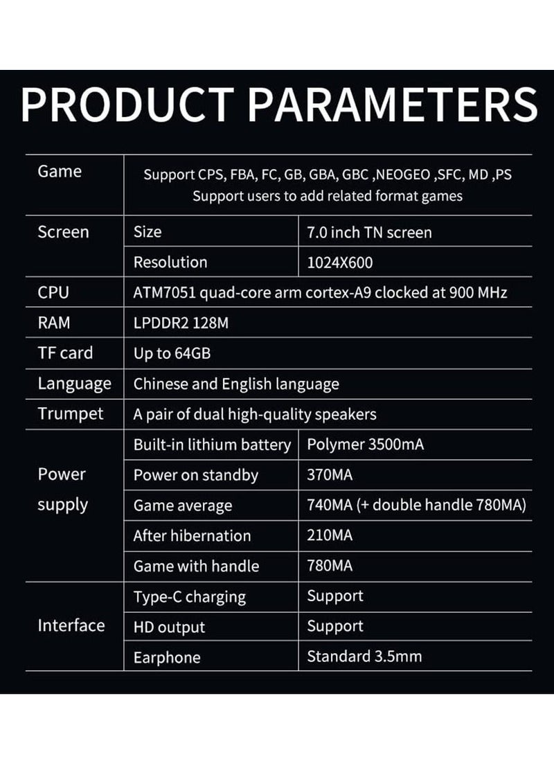 Generic - X70 Handheld Game Console, 7.0 inch IPS HD Screen Retro Games Consoles Classic Video Games Console with 64G Memory Cards 6000 Games, Built-in 3500mAh Rechargeable Battery - Image 1