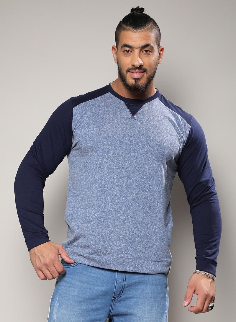 Instafab Plus Men's Blue Colourblocked Regular Fit  Casual T-Shirt - Image 2
