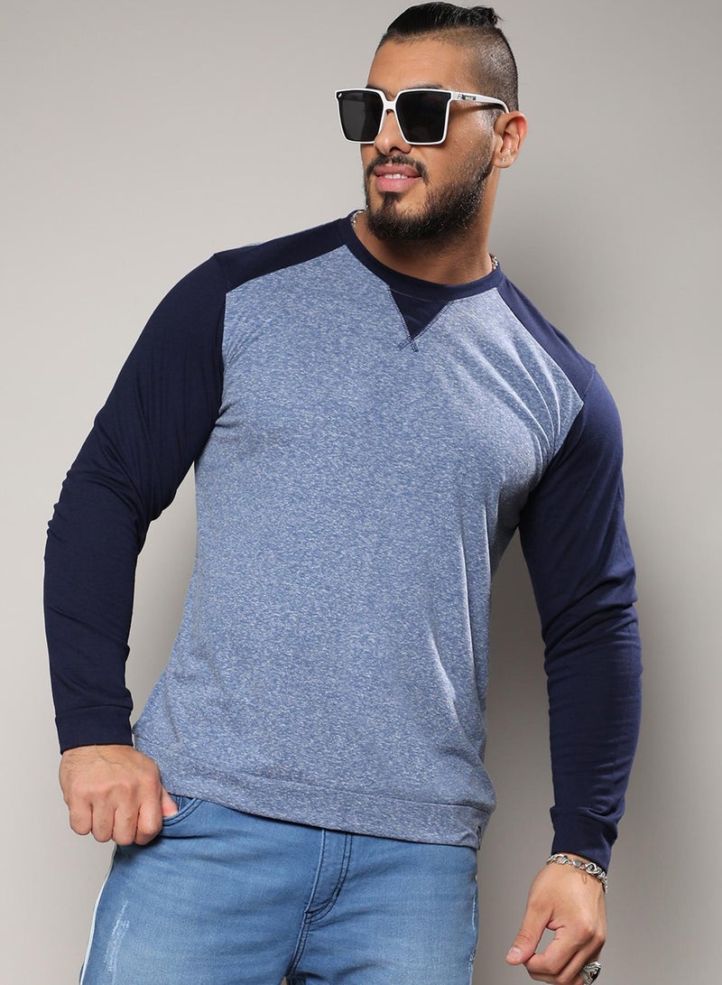 Instafab Plus Men's Blue Colourblocked Regular Fit  Casual T-Shirt - Image 1