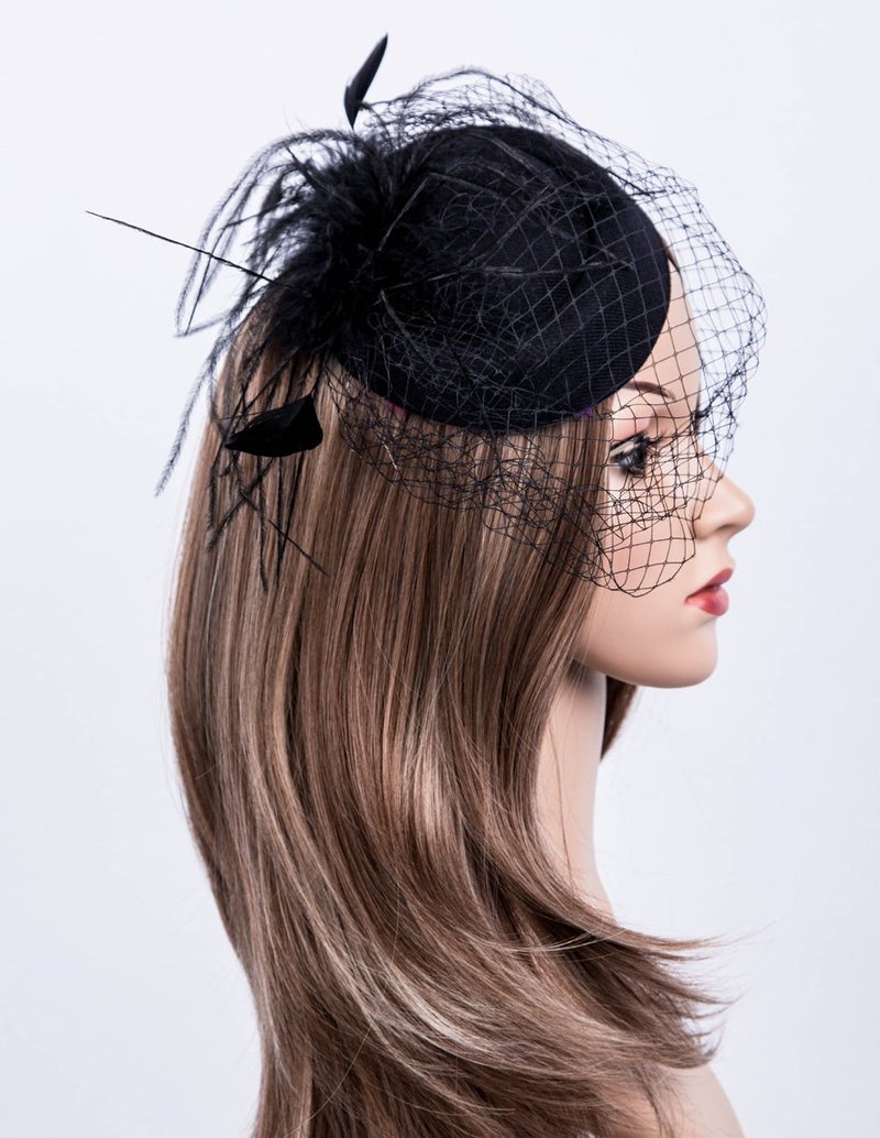 Cizoe Fascinators Hats 20s 50s Hat Pillbox Hat Cocktail Tea Party Headwear with Veil for Girls and Women(1-B1-black) - Image 4