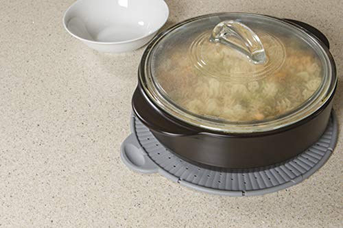 Simply Served Silicone Splatter Screen, Multi-Use Kitchen Tool, Protect Stovetop and Counters, 3-in-1 Silicone Kitchen Trivet, Splatter Screen, and Colander Lid, Gray - Image 3