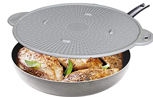 Simply Served Silicone Splatter Screen, Multi-Use Kitchen Tool, Protect Stovetop and Counters, 3-in-1 Silicone Kitchen Trivet, Splatter Screen, and Colander Lid, Gray - Image 4