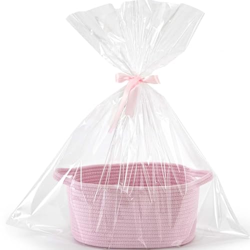 Happyiren Small Gift Basket with Gift Wrap Cellophane Bag and Ribbons Gift Baskets for Christmas Thanksgiving Birthday Baby Shower Raffle Burr Rope Decorative Storage Organizer Container - Image 1