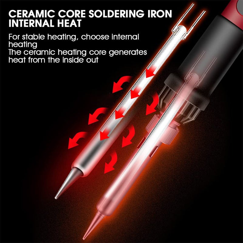 Serplex طقم مكواة لحام ® 60 واط أصلية 220 فولت تسخين سريع، مكواة لحام رقمية LCD، مسدس لحام بدرجة حرارة قابلة للتعديل من 180~520°C مع 5 رؤوس إضافية، لإصلاحات كهربائية، DIY - Image 3