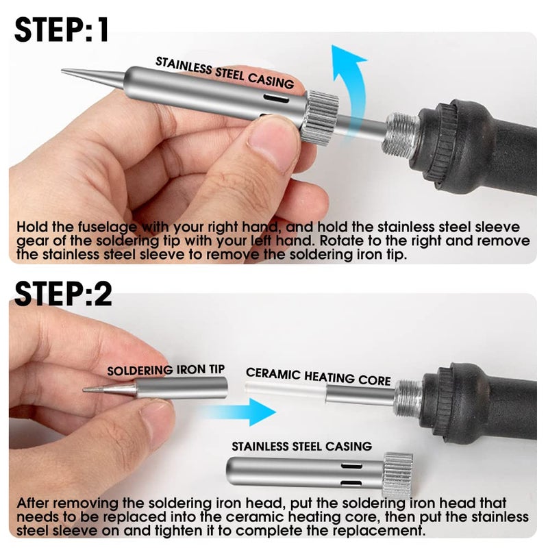 Serplex طقم مكواة لحام ® 60 واط أصلية 220 فولت تسخين سريع، مكواة لحام رقمية LCD، مسدس لحام بدرجة حرارة قابلة للتعديل من 180~520°C مع 5 رؤوس إضافية، لإصلاحات كهربائية، DIY - Image 5