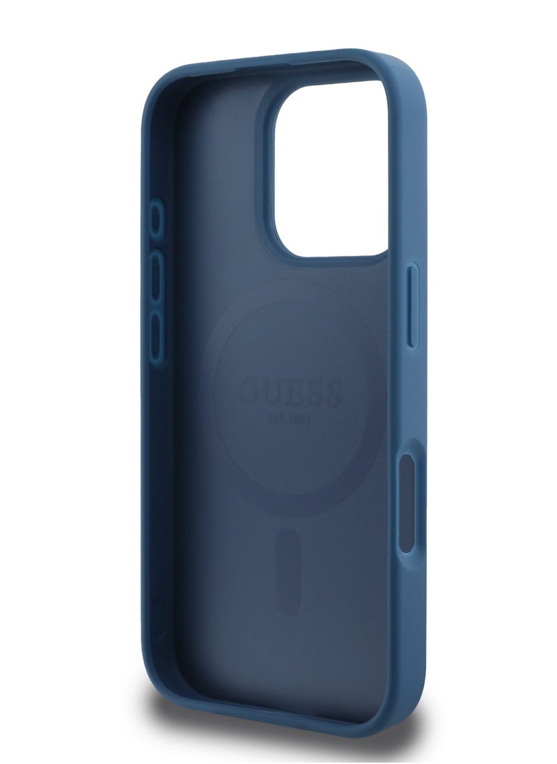 GUESS - iPhone 16 Pro Max MagSafe Case PU 4G Hard Cover with Classic Logo / Shock Absorption/ Raised Bezels / Slim and Lightweight Back Cover - Blue - Image 1