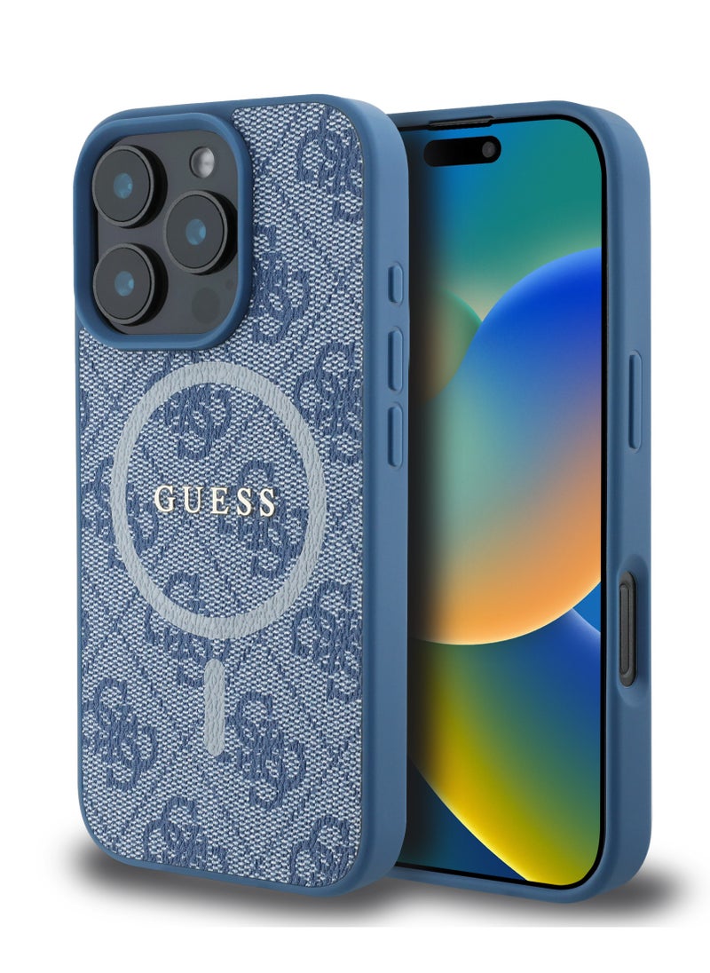 GUESS - iPhone 16 Pro Max MagSafe Case PU 4G Hard Cover with Classic Logo / Shock Absorption/ Raised Bezels / Slim and Lightweight Back Cover - Blue - Image 1