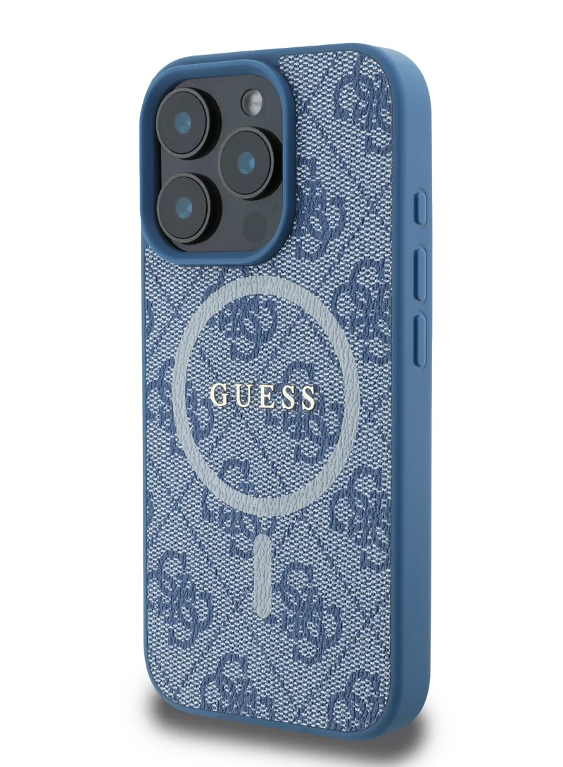 GUESS iPhone 16 Pro Max MagSafe Case PU 4G Hard Cover with Classic Logo / Shock Absorption/ Raised Bezels / Slim and Lightweight Back Cover - Blue