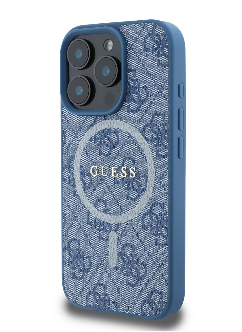 GUESS - iPhone 16 Pro Max MagSafe Case PU 4G Hard Cover with Classic Logo / Shock Absorption/ Raised Bezels / Slim and Lightweight Back Cover - Blue - Image 1