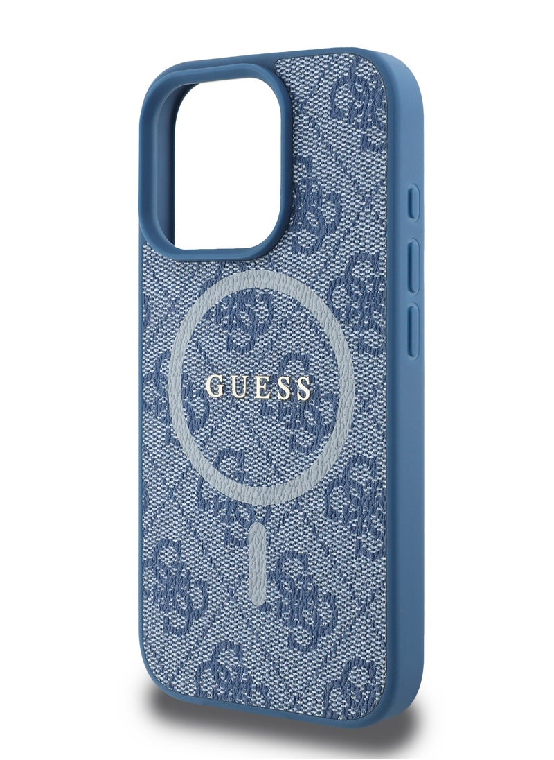 GUESS - iPhone 16 Pro Max MagSafe Case PU 4G Hard Cover with Classic Logo / Shock Absorption/ Raised Bezels / Slim and Lightweight Back Cover - Blue - Image 1