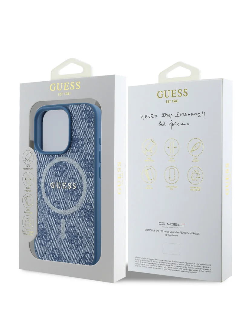GUESS iPhone 16 Pro Max MagSafe Case PU 4G Hard Cover with Classic Logo / Shock Absorption/ Raised Bezels / Slim and Lightweight Back Cover - Blue