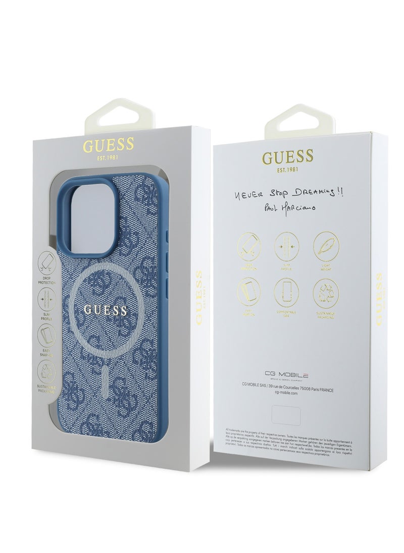 GUESS - iPhone 16 Pro Max MagSafe Case PU 4G Hard Cover with Classic Logo / Shock Absorption/ Raised Bezels / Slim and Lightweight Back Cover - Blue - Image 1