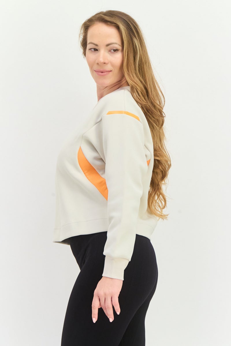 Adidas Women Sportswear Fit Long Sleeves Outdoor Sweatshirt, Beige/Orange  - Image 2