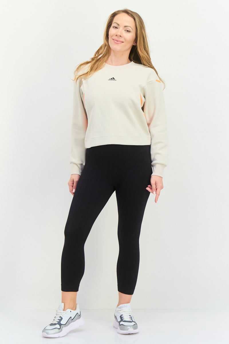 Adidas Women Sportswear Fit Long Sleeves Outdoor Sweatshirt, Beige/Orange  - Image 4